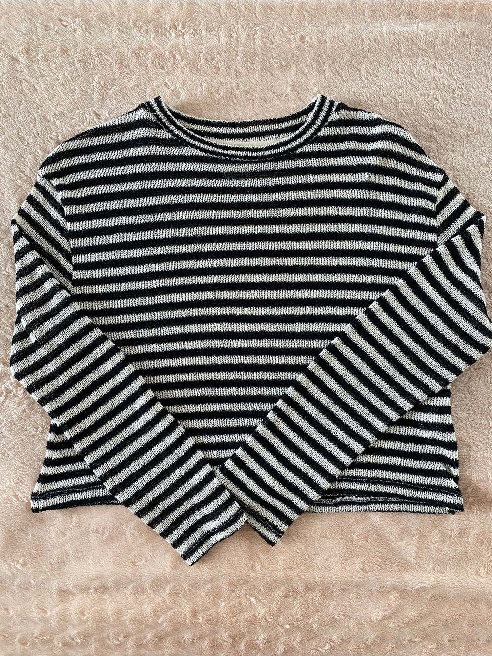 Pull&Bear Black and White Striped Crewneck Sweater